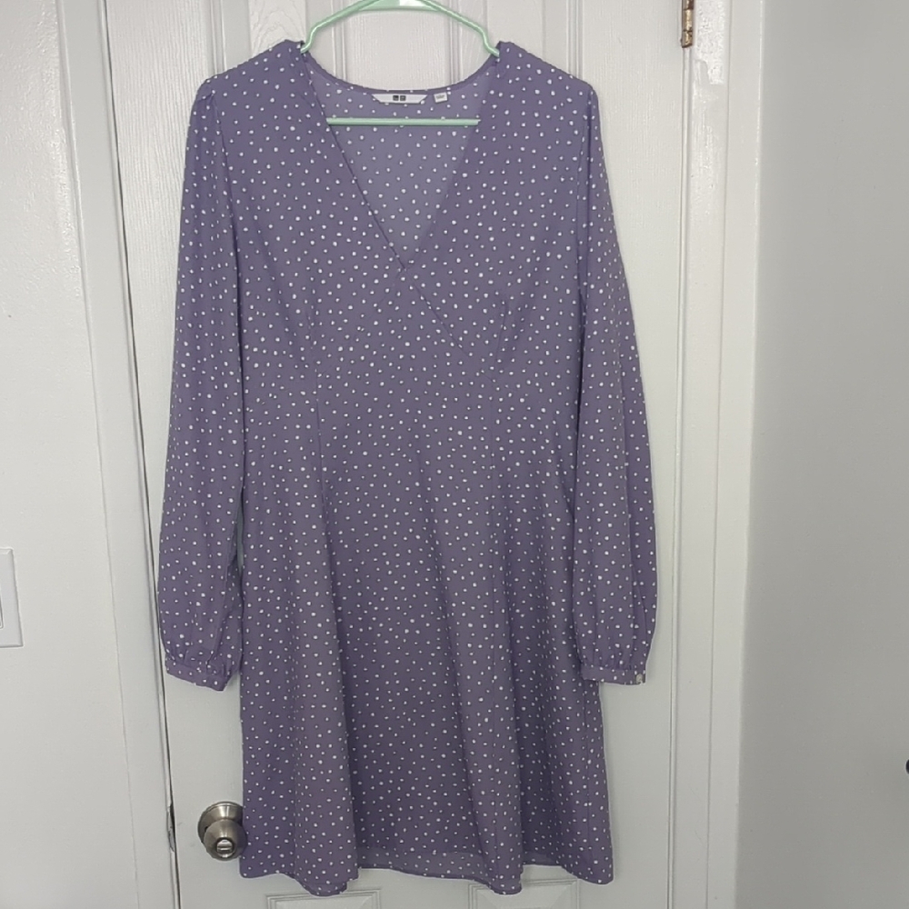 Uniqlo Purple V-Neck Bishop Sleeve Dress